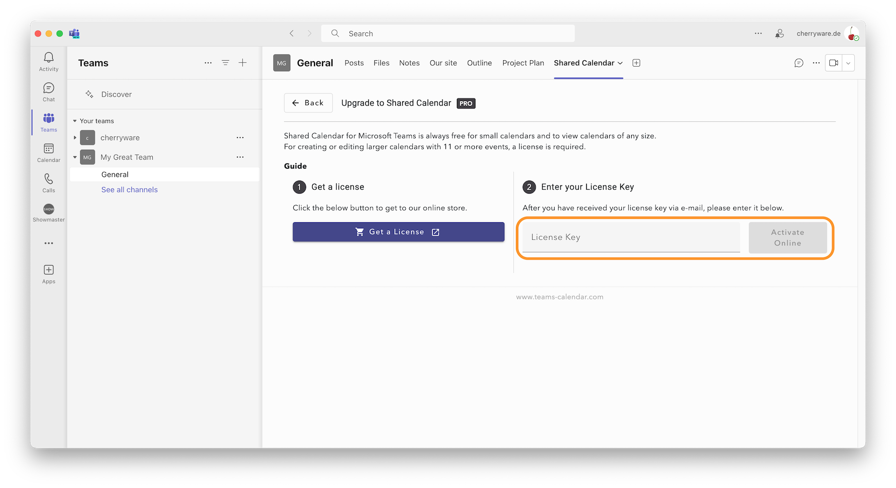 How to activate license in Shared Calendar for Microsoft Teams (2/2)